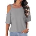 thumbnail image 1 of Womens Cold Off Shoulder Tops 2026 Summer Sexy Casual Cute Short Sleeve Loose Fit Tunic T Shirts Blouses, 1 of 6