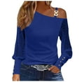 thumbnail image 1 of Womens Cold One Sleeve Shoulder Tunic Tops Long Sleeve Shirts Sexy Casual Blouse Solid Color Block Slim Fit Tshirts, 1 of 5