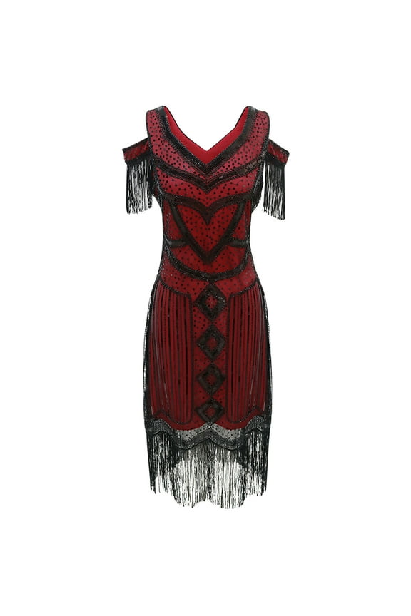 Womens Cold Shoulder Flapper Dresses 1920s Luxury Sequin Fringed Great Gatsby Party Dress Tassel Cocktail Dance Dress