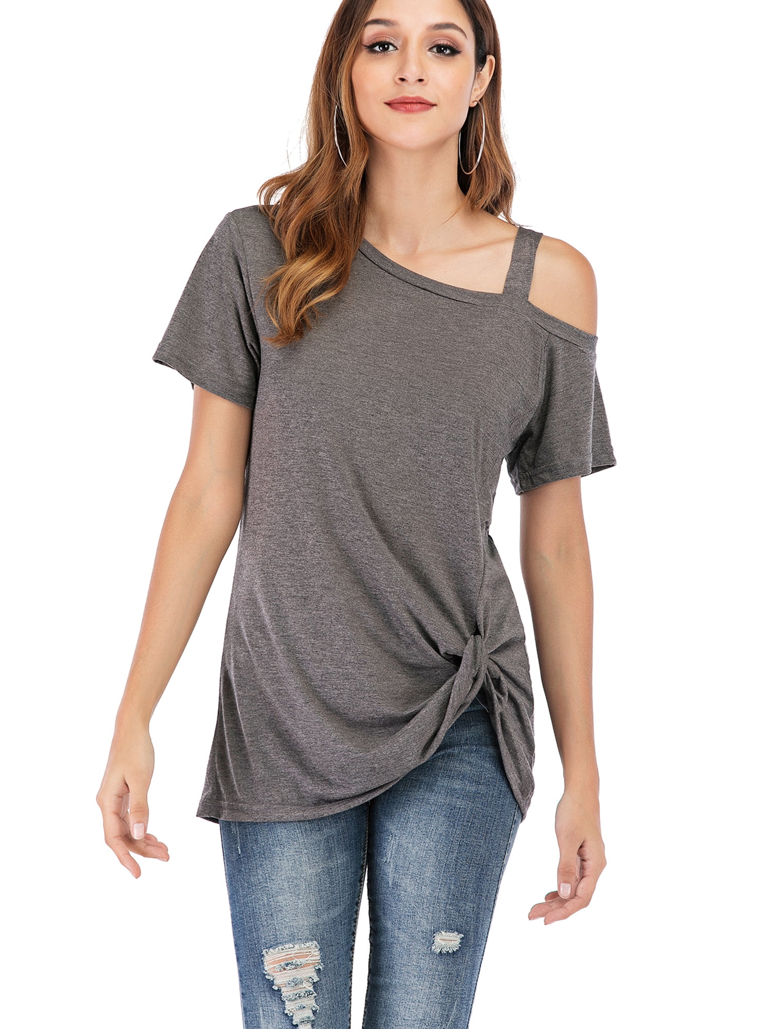 Womens Cold Shoulder Pullover Tops Sexy Cold Shoulder Summer Shirts ...