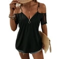 thumbnail image 1 of Womens Cold Shoulder Spaghetti Strap Short Sleeve T-shirt Summer Blouse For Women, 1 of 5