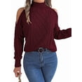 thumbnail image 1 of Womens Cold Shoulder Sweaters 2025 Fall Winter Long Sleeve Soft Chunky Cable Knit Pullovers Jumper Tops Wine Red L, 1 of 8