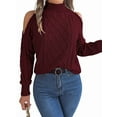 thumbnail image 1 of Womens Cold Shoulder Sweaters 2025 Fall Winter Long Sleeve Soft Chunky Cable Knit Pullovers Jumper Tops Wine Red M, 1 of 8