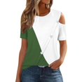 thumbnail image 1 of Womens Cold Shoulder Tops 2024 Summer Crewneck Dressy Casual T-Shirts Colorblock Ladies Going Out Tunic Blouses, 1 of 6