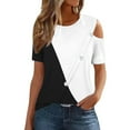 thumbnail image 1 of Womens Cold Shoulder Tops 2024 Summer Crewneck Dressy Casual T-Shirts Colorblock Ladies Going Out Tunic Blouses, 1 of 6