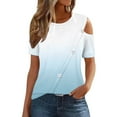 thumbnail image 1 of Womens Cold Shoulder Tops 2024 Summer Trendy Gradient Dressy Casual T-Shirts Crewneck Ladies Going Out Tunic Blouses, 1 of 6