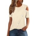 thumbnail image 1 of Womens Cold Shoulder Tops 2025 Summer Trendy Gradient/Solid Color Dressy Casual T-Shirts Crewneck Ladies Going Out Tunic Blouses, 1 of 6