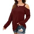 thumbnail image 1 of Womens Cold Shoulder Tops Long Sleeve Shirts Blouse Knit Tunic Casual Tops Loose Fit Cut Loose Shirt with Patterns Shirts for Women Tall Cute Tops for Women Fall Womens Western Shirt Poplin Shirt, 1 of 8