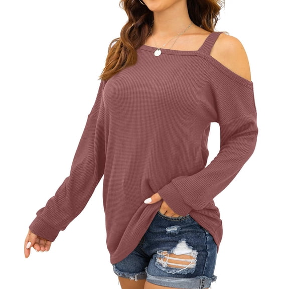 Womens Cold Shoulder Tops Long Sleeve Shirts Blouse Knit Tunic Casual Tops Loose Fit Cut Loose Shirt with Patterns Shirts for Women Tall Cute Tops for Women Fall Womens Western Shirt Poplin Shirt