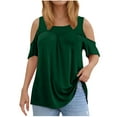 thumbnail image 1 of Womens Cold Shoulder Tops Plus Size Casual Solid Color Tunic Short Sleeve T-Shirt Cotton Summer Crew Neck Loose Blouses (Green L), 1 of 5