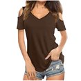 thumbnail image 1 of Womens Cold Shoulder Tops Summer Loose Casual V-NeckShort Sleeve Tunic Tee Blouses Solid Lightweight T-Shirts Tops, 1 of 7