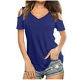 thumbnail image 1 of Womens Cold Shoulder Tops Summer Loose Casual V-NeckShort Sleeve Tunic Tee Blouses Solid Lightweight T-Shirts Tops, 1 of 7