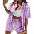 thumbnail image 1 of Womens Collar Casual Striped Short Sleeve Pants Set Two Piece Lounge Wear Summer Outfit Suit XL, 1 of 7