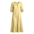 thumbnail image 1 of Womens Collar Puff Short Sleeve Midi Dress Front Button Down Loose Flowy Casual Shirt Dress, 1 of 3