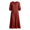 thumbnail image 1 of Womens Collar Puff Short Sleeve Midi Dress Front Button Down Loose Flowy Casual Shirt Dress, 1 of 3