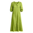 thumbnail image 1 of Womens Collar Puff Short Sleeve Midi Dress Front Button Down Loose Flowy Casual Shirt Dress, 1 of 3