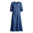 thumbnail image 1 of Womens Collar Puff Short Sleeve Midi Dress Front Button Down Loose Flowy Casual Shirt Dress, 1 of 3