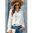 thumbnail image 1 of Womens Collared See-Through Mesh Button Down Long Sleeve Blouse (M, LightPink), 1 of 9