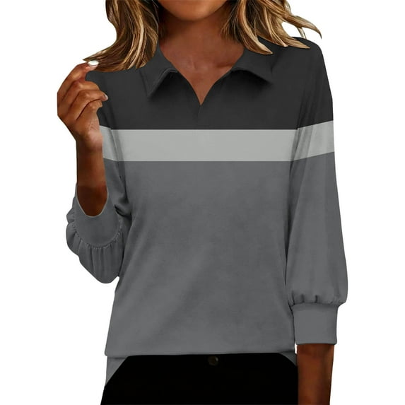 Womens Collared Shirts Long Sleeve V Neck Button Down Casual Athletic Tops Golf Sport Tee