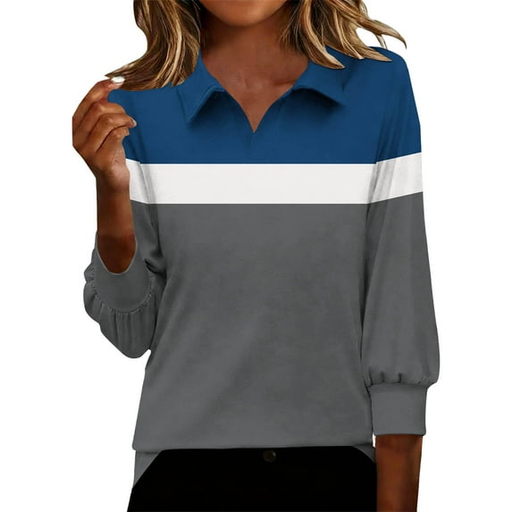 Womens Collared Shirts Long Sleeve V Neck Button Down Casual Athletic Tops Golf Sport Tee