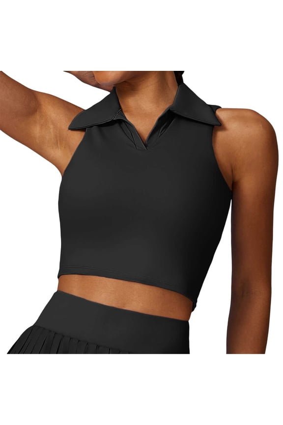 Womens Collared Sleeveless Tops Lapel Polo Neck Athletic Active Design Tees Sports Gym Tennis Workout Apparel ShirtsTrendfront