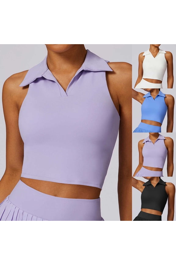 Womens Collared Sleeveless Tops Lapel Polo Neck Athletic Active Design Tees Sports Gym Tennis Workout Apparel ShirtsTrendfront