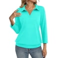 thumbnail image 1 of Womens Collared V-Neck 3/4 Sleeve Loose Fit Polo Shirts Summer Business Casual Tops, 1 of 6