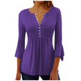 thumbnail image 1 of Womens Collared V Neck 3/4 Sleeve Shirts Solid Color Casual Tops Loose Blouses (S-3XL), 1 of 4