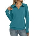 thumbnail image 1 of Womens Collared V Neck Long Sleeve Shirts Business Tunic Tops Casual Loose Work Blouses Fall Lightweight Pullover, 1 of 5
