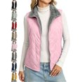 thumbnail image 1 of Womens Collared Vest Quilted Zip Front Fleece Lined Collar Regular Fit Fall Winter Vest, 1 of 7