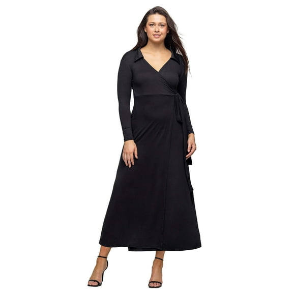 Womens Collared Wrap Maxi Dress