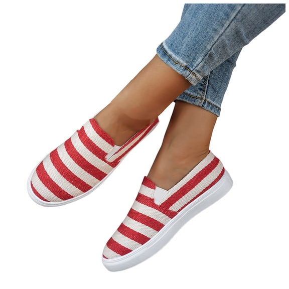Womens Color Block Canvas Slip on Low Top Fashion Sneakers Spring Fall Casual Flats Walking Shoes