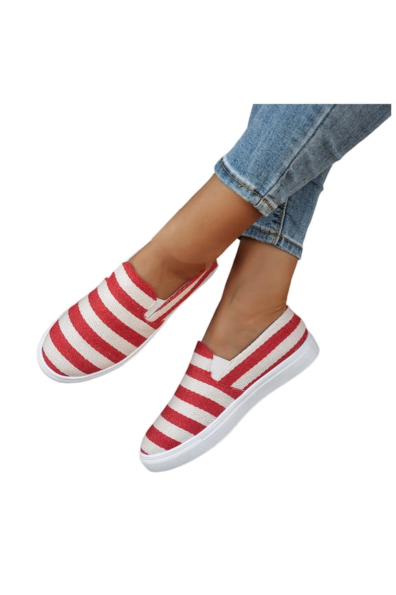 Womens Color Block Canvas Slip on Low Top Fashion Sneakers Spring Fall Casual Flats Walking Shoes