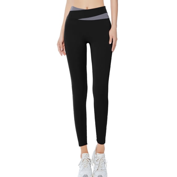 Womens Color Block Color Matching Tight Height Waist Exercise Yoga Pants Belly Suction Moisture Wicking Perspiration Quick Drying Breathable Running Fitness Pants(XL, Black)