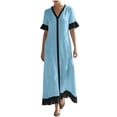 thumbnail image 1 of Womens Color Block Elegant Summer Linen Maxi Dresses, Loose V Neck Ruffle Hem Short Sleeve Wedding Guests Dresses, 1 of 7