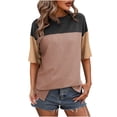 thumbnail image 1 of Womens Color Block Fashion Short Sleeve Crewneck Knitted Spring Summer Casual Loose T Shirts Tops, 1 of 3