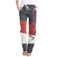 thumbnail image 1 of Womens Color Block Linen Pants High Waisted Casual Lounge Pants Drawstring Loose Fit Straight Pants 2025 Black,XL, 1 of 5