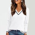 thumbnail image 1 of Womens Color Block Long Sleeve Shirt Fall Tops Fashion Outfits Dressy Casual V Neck Tunic Cute Clothes Sweater Trendy White L, 1 of 5