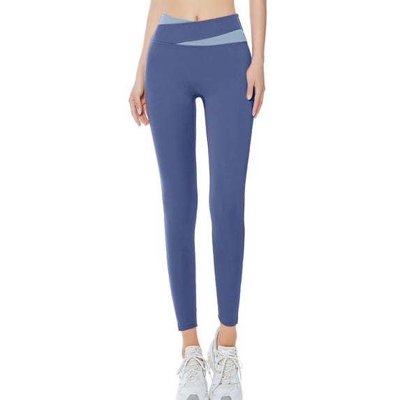 Womens Color Block Color Matching Tight Height Waist Exercise Yoga Pants Belly Suction Moisture Wicking Perspiration Quick Drying Breathable Running Fitness Pants(XL, Blue)