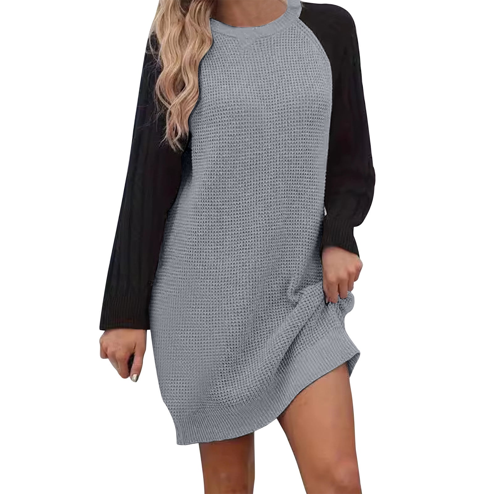 Womens Color Block Oversized Sweater Dress Casual Loose Fit Long Sleeve Crew Neck Pullover Sweater Midi Lounge Dress Walmart