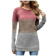 thumbnail image 1 of Womens Color Block Patchwork Tunic Tops Crewneck Long Sleeve Dressy Casual T Shirts Loose Comfy Basic Fall Blouses Tops, 1 of 6