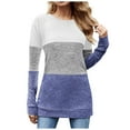 thumbnail image 1 of Womens Color Block Patchwork Tunic Tops Crewneck Long Sleeve Dressy Casual T Shirts Loose Comfy Basic Fall Blouses Tops, 1 of 6