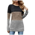 thumbnail image 1 of Womens Color Block Patchwork Tunic Tops Crewneck Long Sleeve Dressy Casual T Shirts Loose Comfy Basic Fall Blouses Tops, 1 of 6