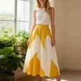 thumbnail image 1 of Womens Color Block Pleated Maxi Skirt High Waist A-Line Flowy Elegant Long Skirts Yellow M, 1 of 5
