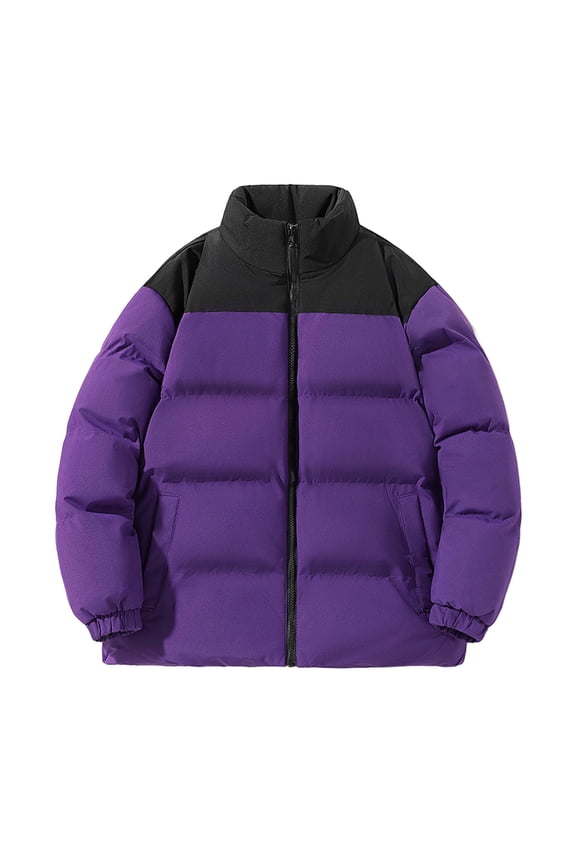 Womens Color Block Puffer Down Jacket Puffy Jacket Stand Collar Windproof Puffer Jackets Quilted Ski Bubble Down Coat Warm Thicken Windproof Winter Coat Ski Travel Outwear