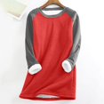 thumbnail image 1 of Womens Color Block Raglan Sleeve Mid-Length Sweatshirt, Soft Plush Fleece Lined Pullover without Hood,Casual Long Sleeve Streetwear Top for Fall Winter,Comfortable Plus Size Loungewear Watermelon Red, 1 of 5