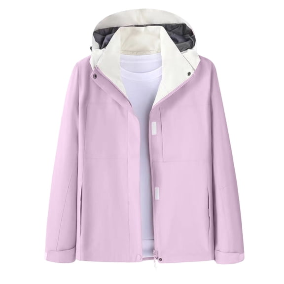 Womens Color Block Rain Jacket Lightweight Waterproof Raincoats Packable Long Sleeve Full Zip Overcoats with Pockets (XL, Purple)