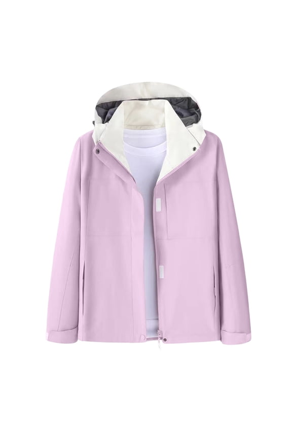 Womens Color Block Rain Jacket Lightweight Waterproof Raincoats Packable Long Sleeve Full Zip Overcoats with Pockets (XL, Purple)