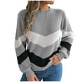 thumbnail image 1 of Womens Color Block Striped Sweater Fall Winter Casual Long Sleeve Knitted Sweaters Gray S, 1 of 8