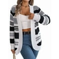 thumbnail image 1 of Womens Color Block Striped Sweaters Colorful Long Sleeve Open Front Knitted Cardigan Loose Outwear Coats Gray S, 1 of 9